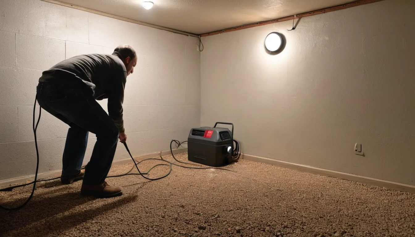 A provider checking a basement window and sump pump area in a the Romeo area home